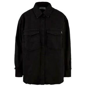 ICON DENIM | XS | Cotton Long Oversized Button Down Star Fringe Raw Hem Shacket